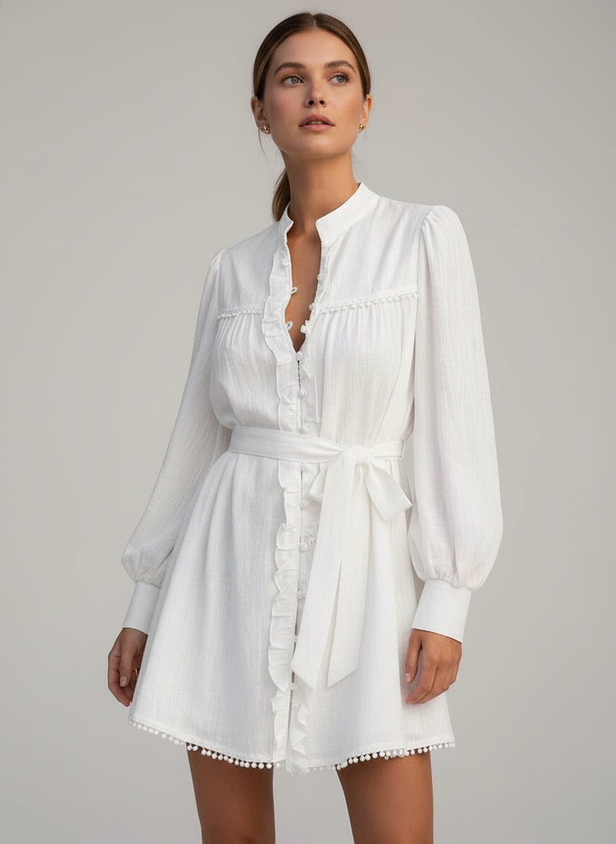 White Puff Sleeve A-Line Dress