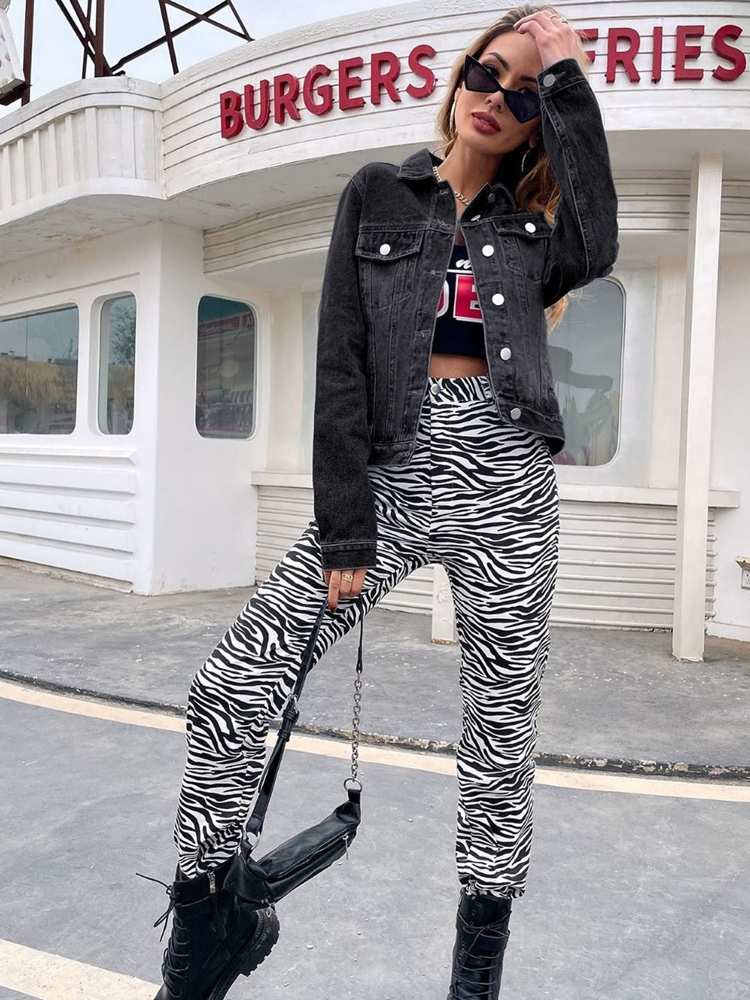 Black Stand Collar Solid Long Sleeves Cotton Jacket