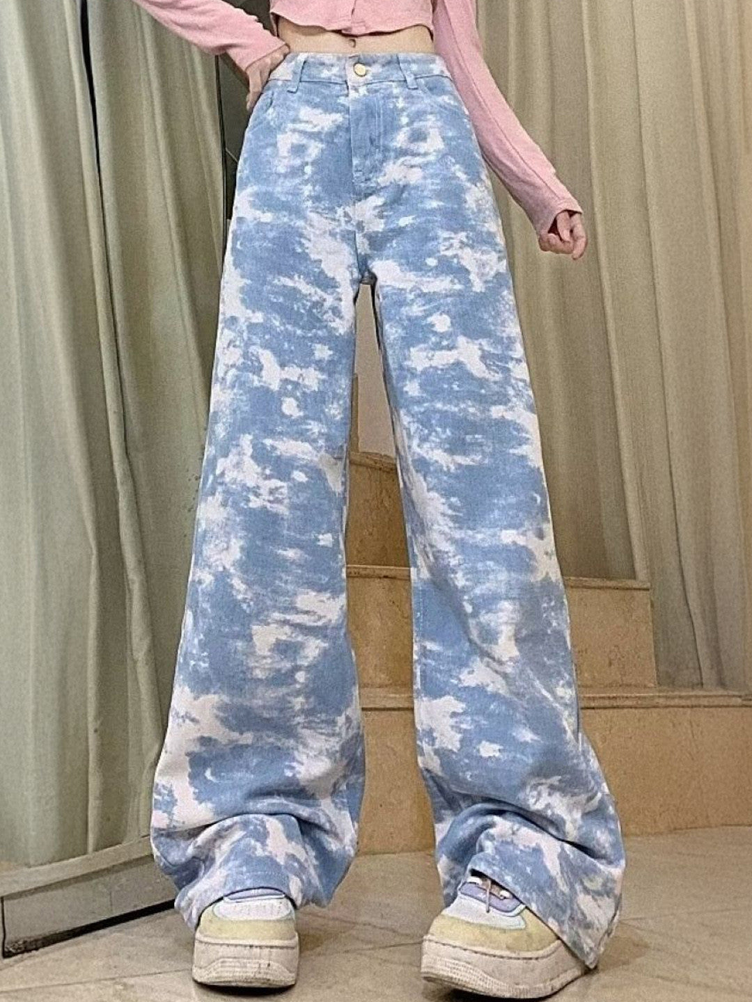 Blue Relaxed Fit Printed Cotton Trouser