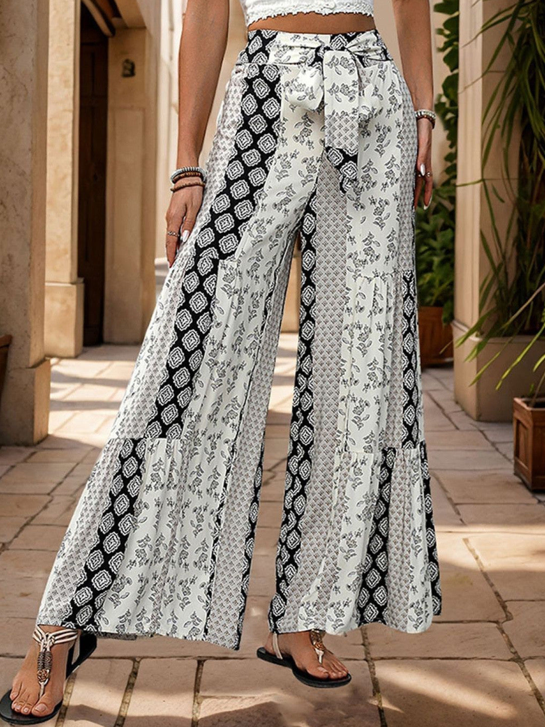 Black Loose Fit Printed Viscose Rayon Trouser