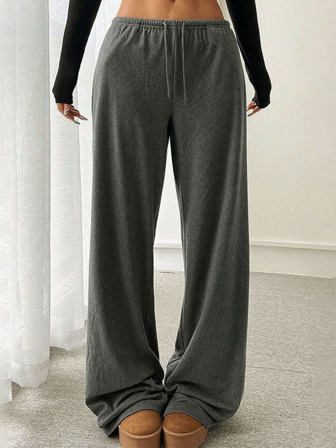 Grey Loose Fit Solid Polyester Trouser