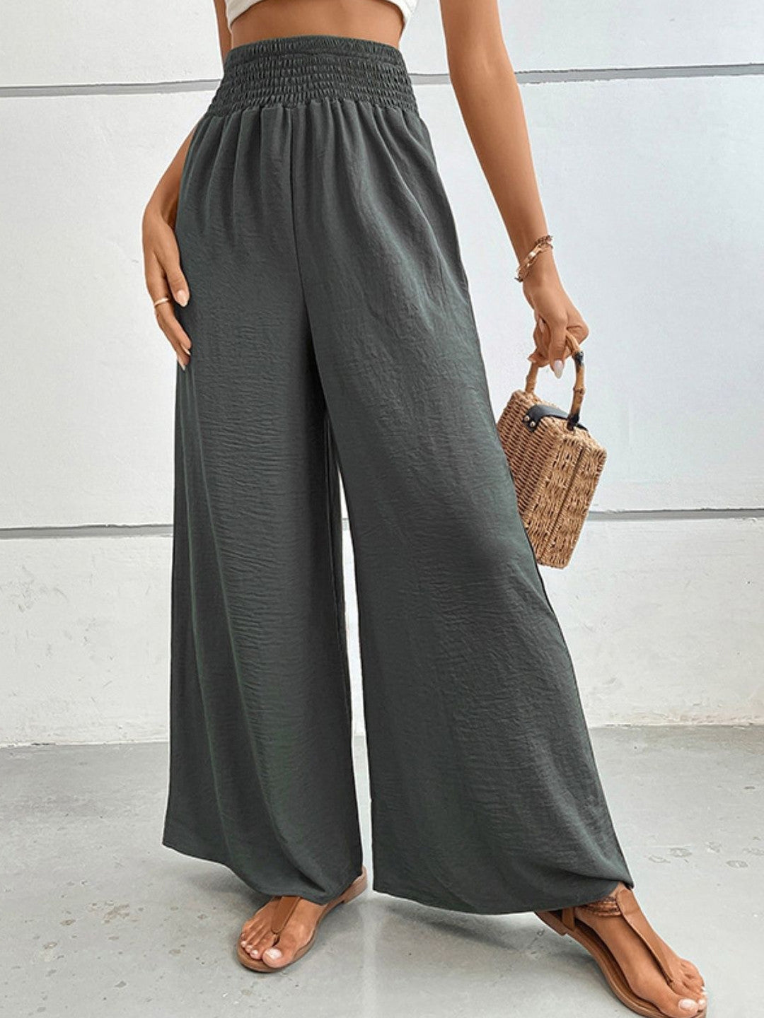Grey Loose Fit Solid Polyester Trouser