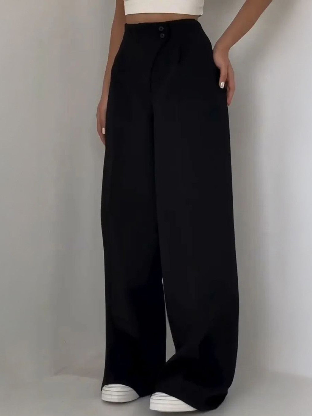 Black Loose Fit Solid Cotton Trouser
