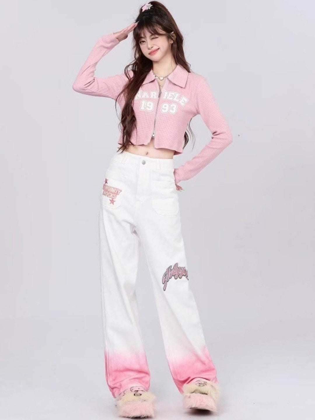 White Relaxed Fit Printed Cotton Trouser