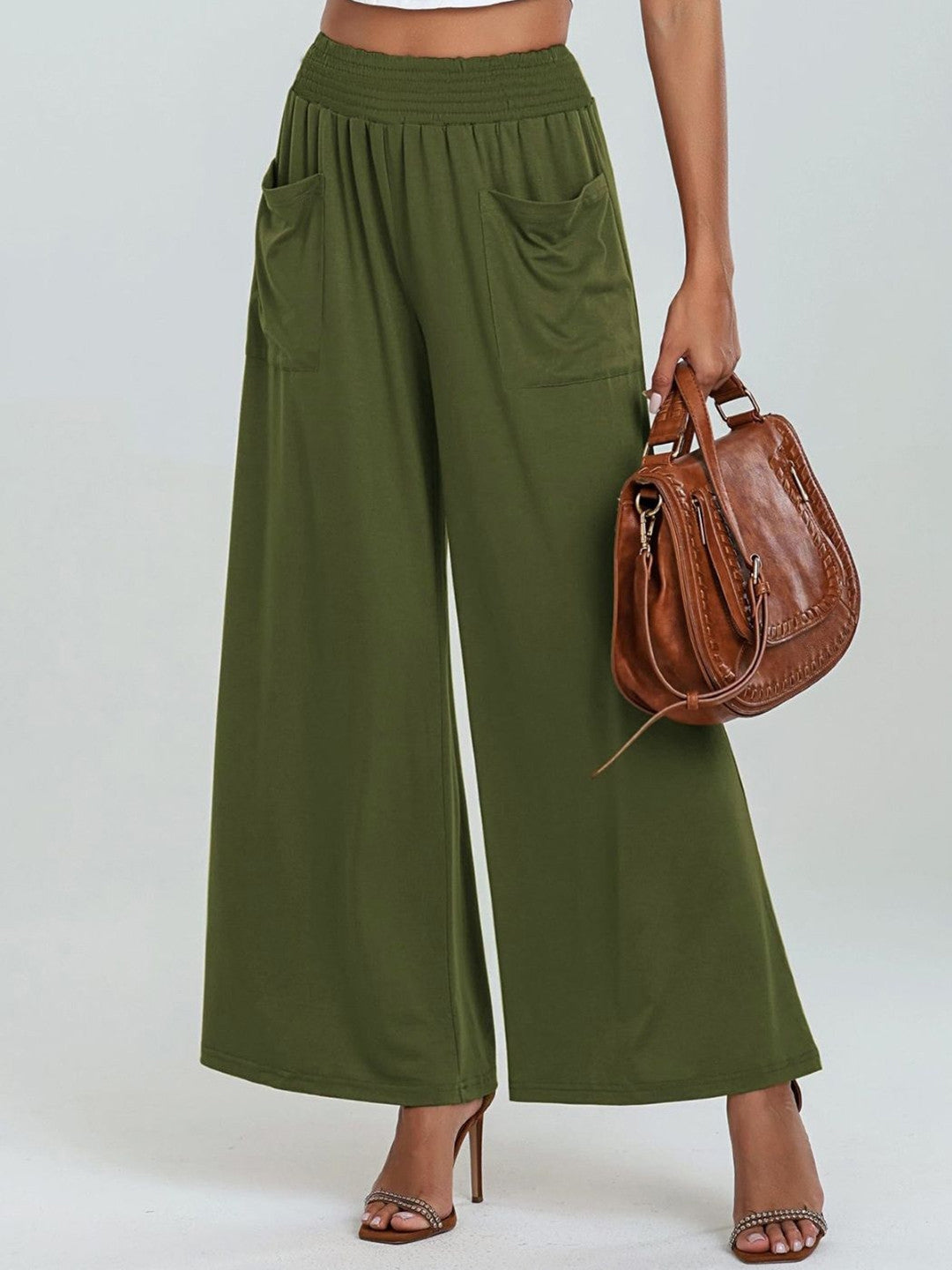 Green Loose Fit Solid Polyester Trouser