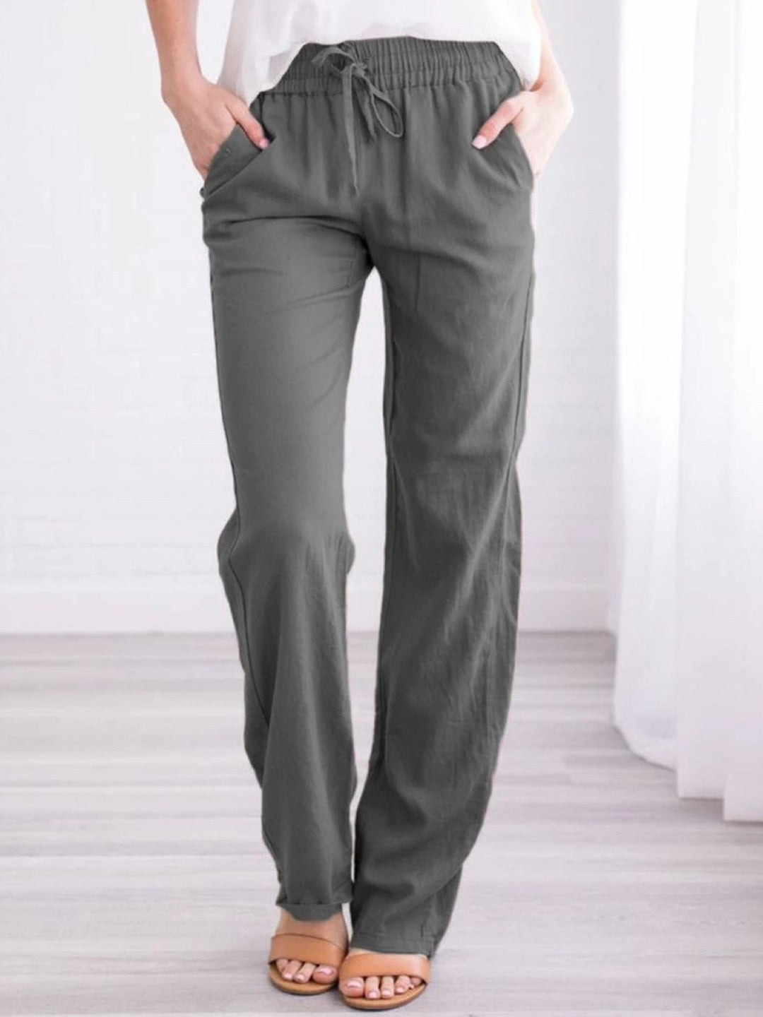Grey Regular Fit Solid Cotton Trouser