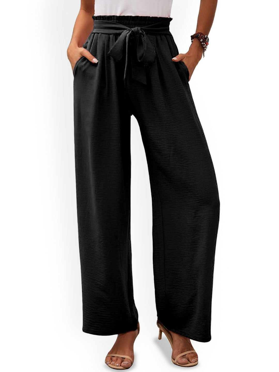Black Regular Fit Solid Polyester Trouser