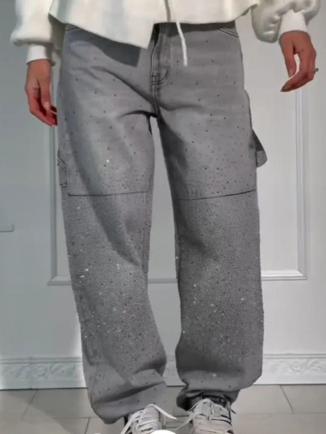 Grey Loose Fit Solid Cotton Trouser