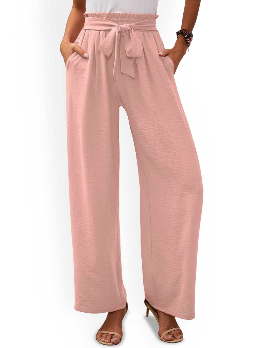 Pink Regular Fit Solid Polyester Trouser