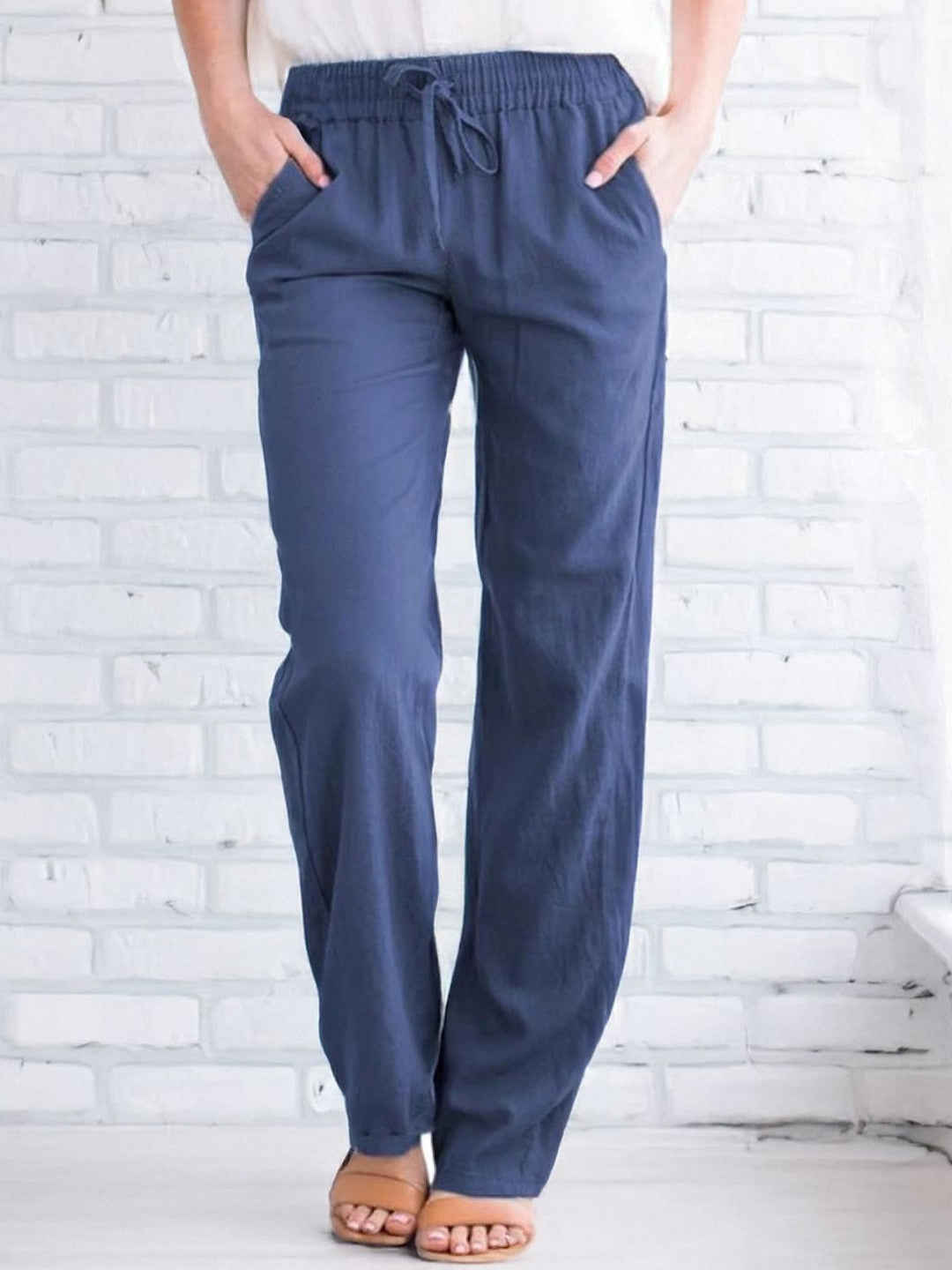 Navy Blue Regular Fit Solid Cotton Trouser