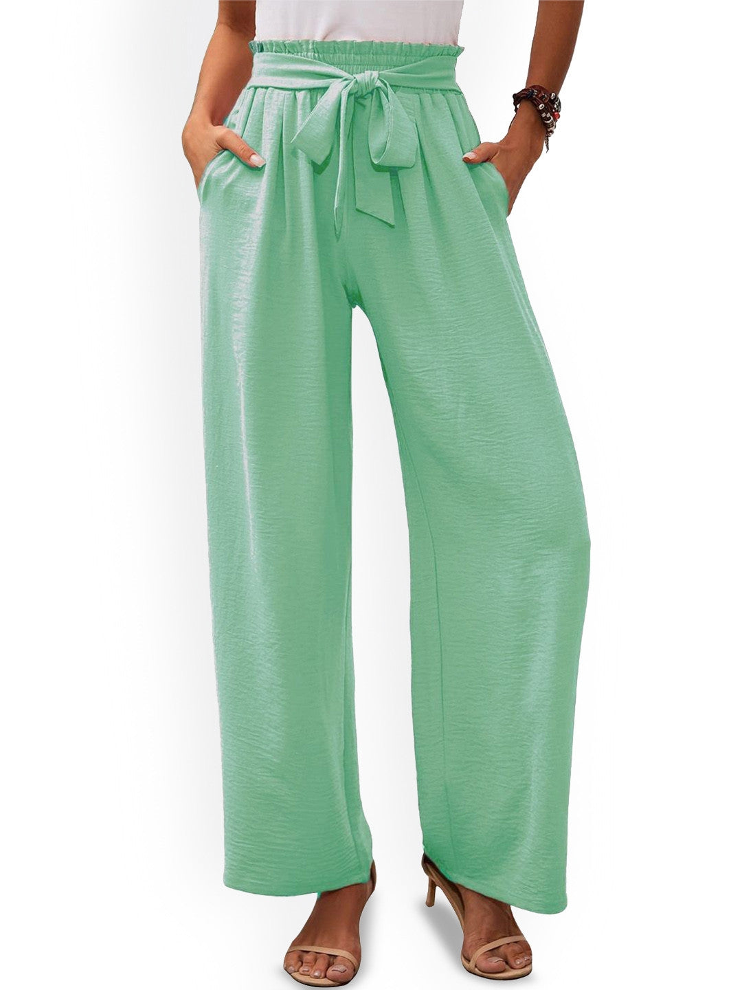 Green Regular Fit Solid Polyester Trouser