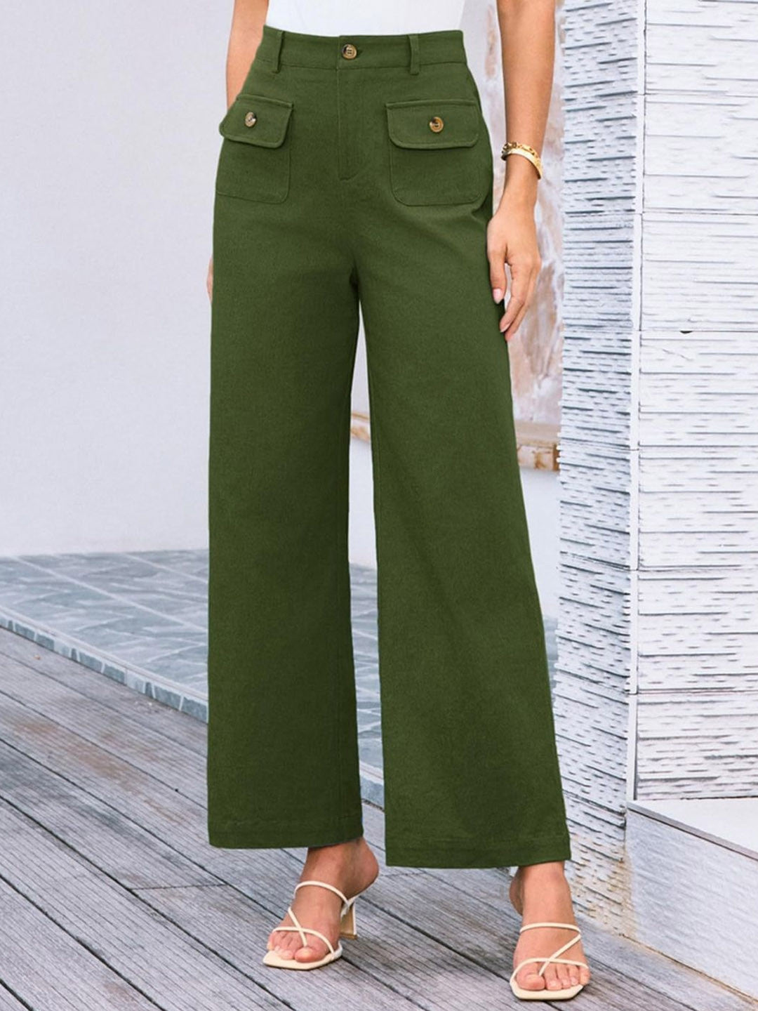 Green Regular Fit Solid Polyester Trouser