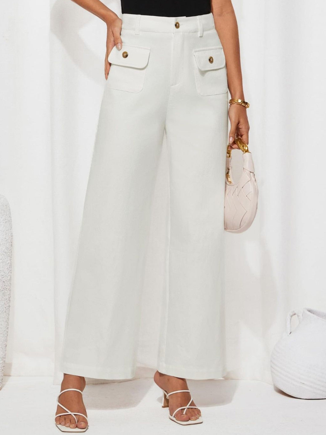 White Regular Fit Solid Polyester Trouser