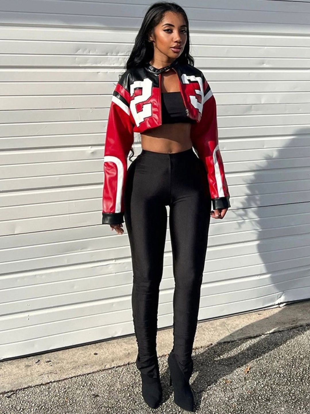 Red Mandarin Collar Long Sleeves Printed Polyester NA