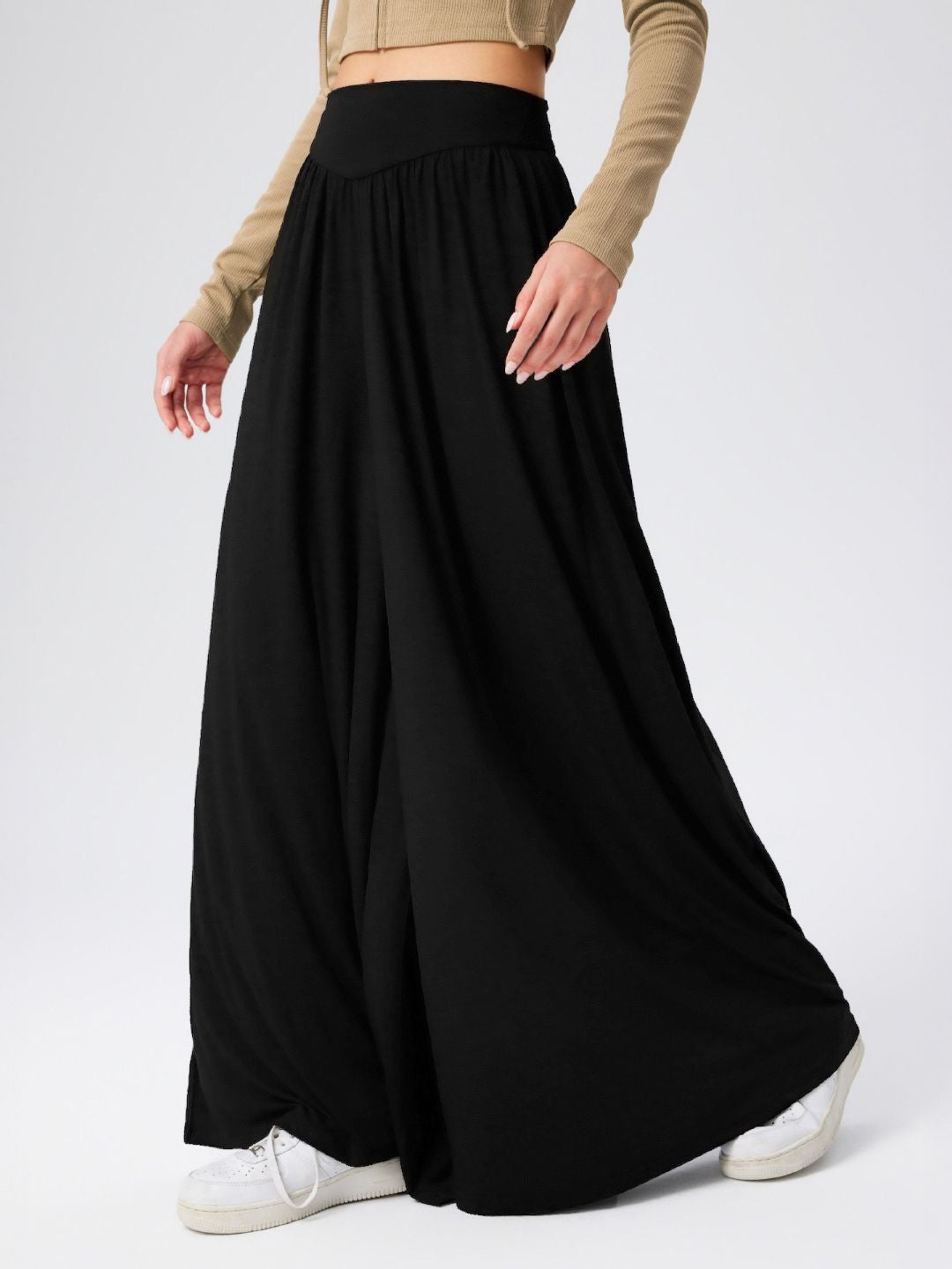 Black Loose Fit Solid Polyester Trouser