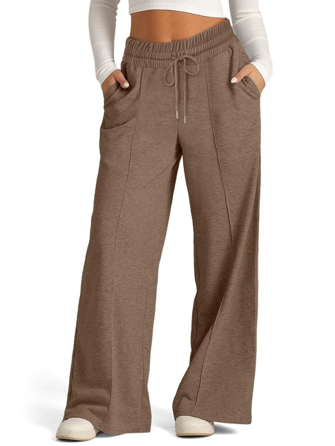 Brown Relaxed Fit Solid Polyester Trouser