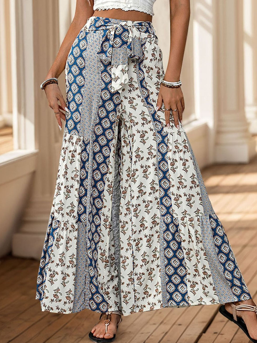 Blue Loose Fit Printed Viscose Rayon Trouser