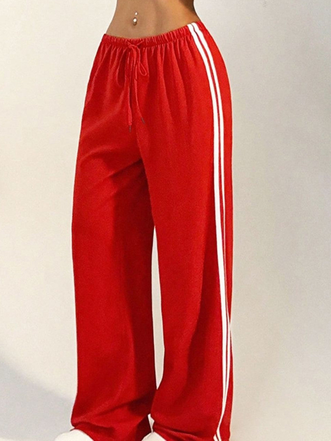 Red Loose Fit Striped Polyester Trouser