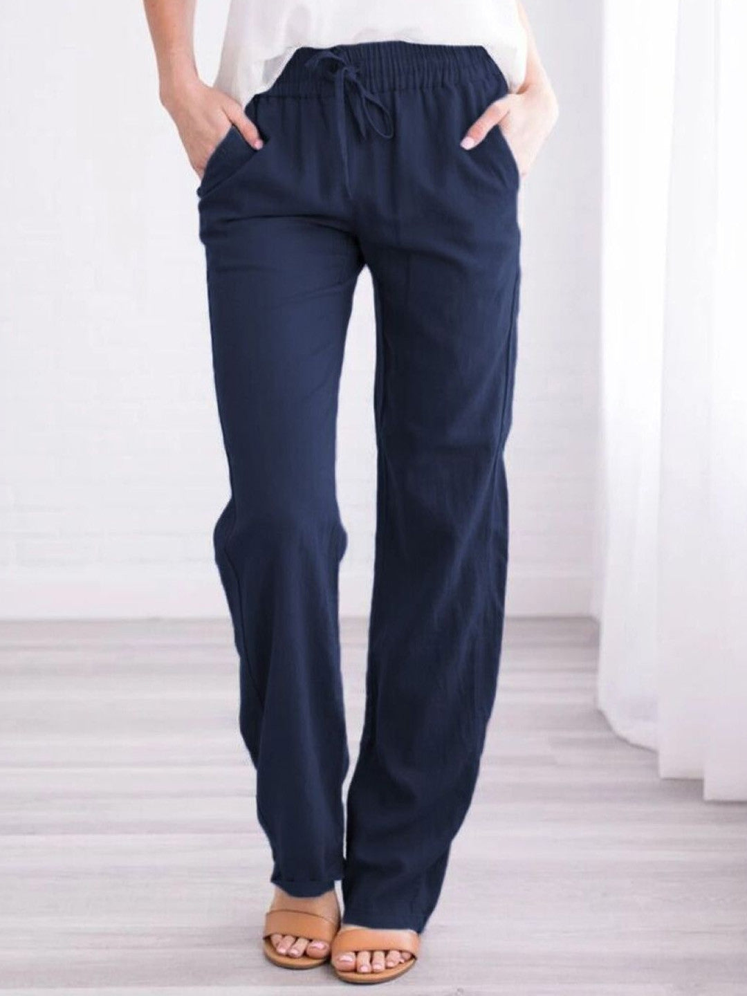 Blue Regular Fit Solid Cotton Trouser