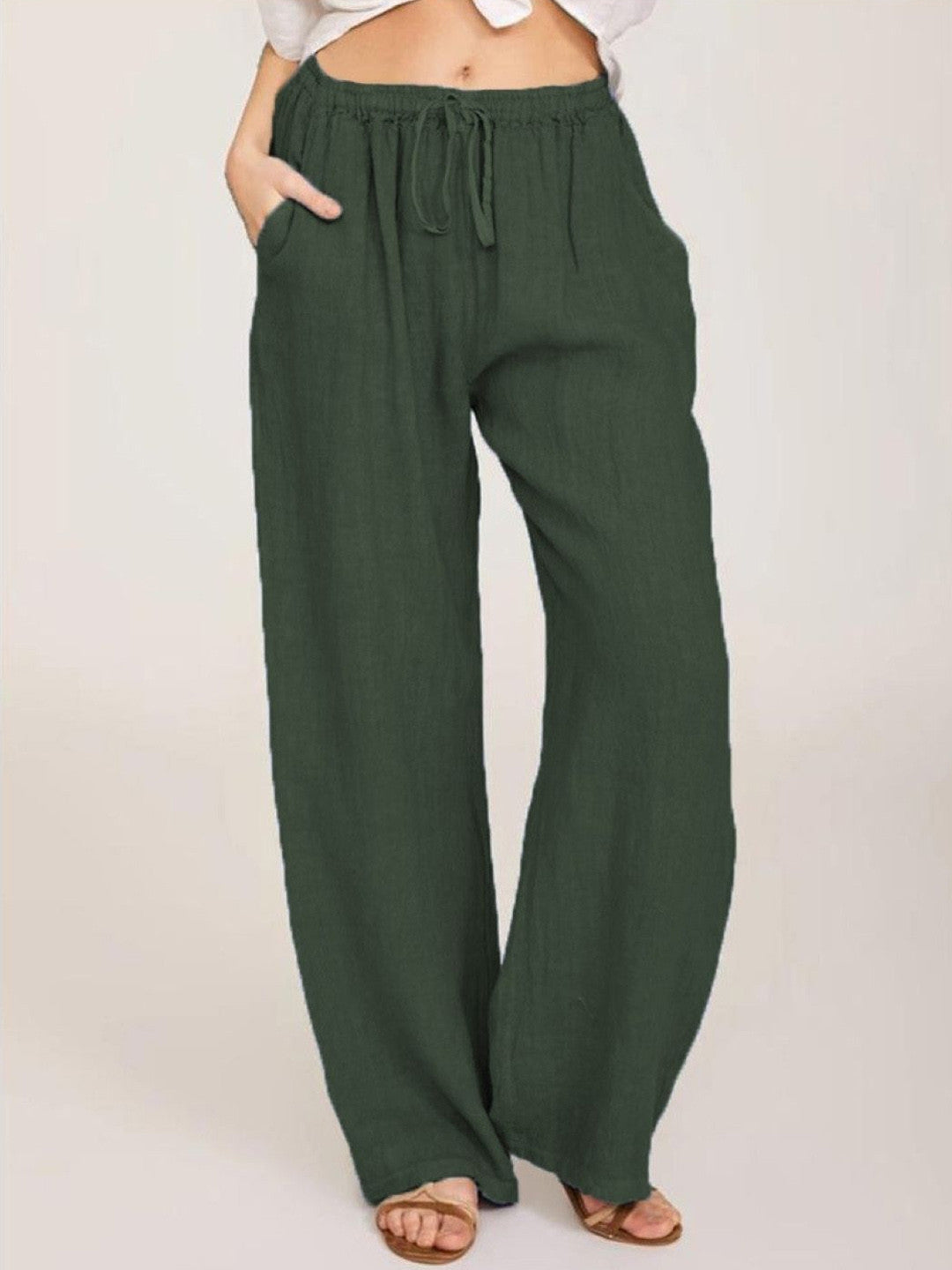 Green Regular Fit Solid Polyester Trouser