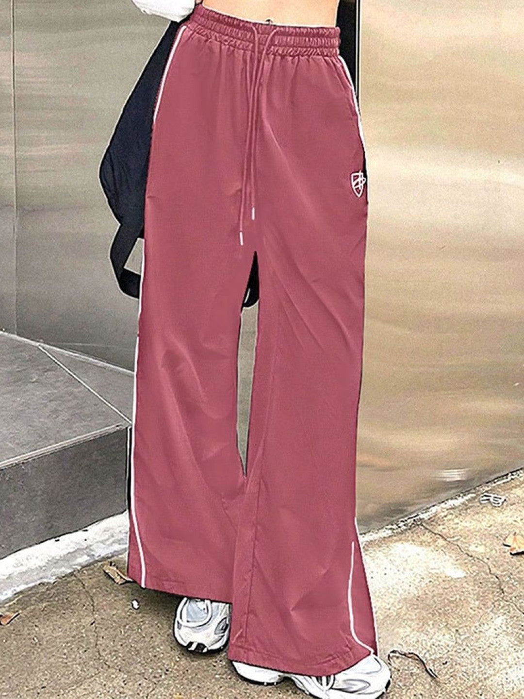 Pink Relaxed Fit Striped Polyester Trouser