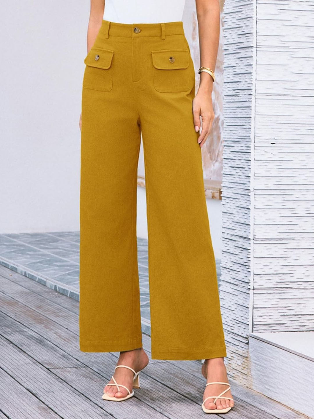 Yellow Regular Fit Solid Polyester Trouser