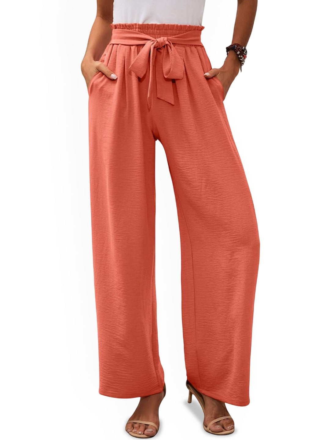 Orange Regular Fit Solid Polyester Trouser