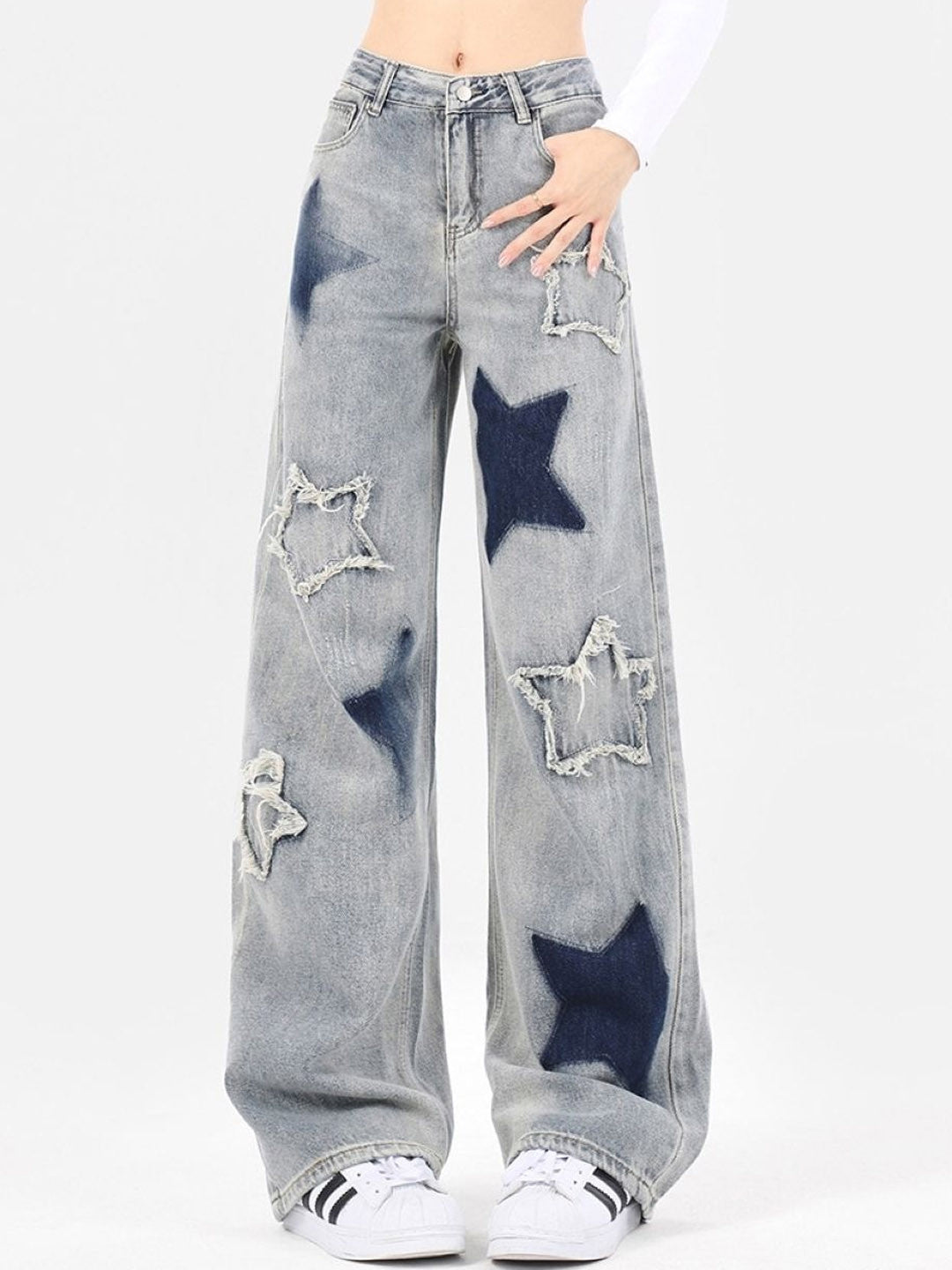 Blue Relaxed Fit Printed Cotton Trouser