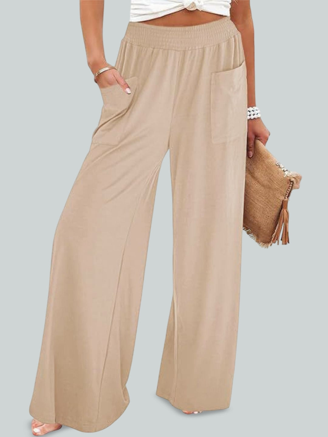 Khaki Loose Fit Solid Polyester Trouser