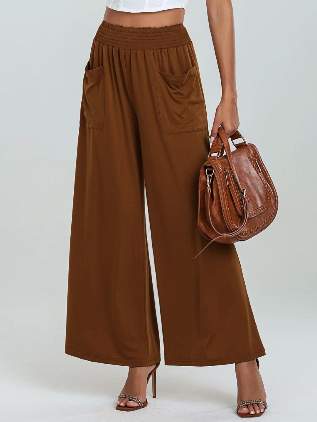 Brown Loose Fit Solid Polyester Trouser