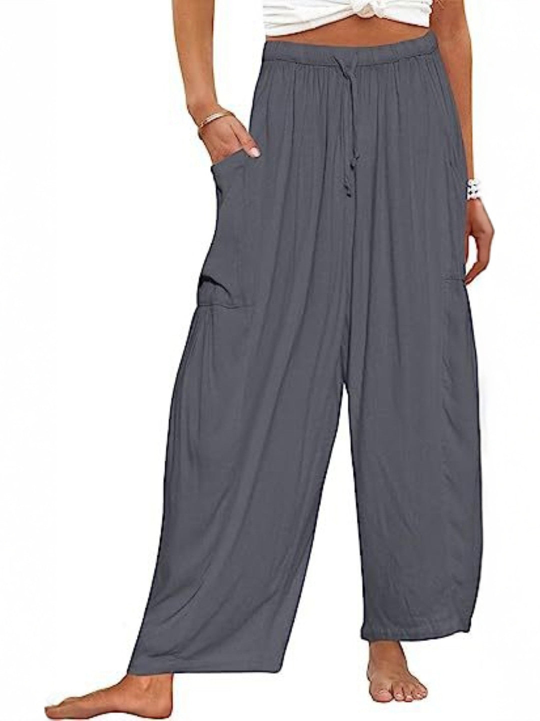 Grey Loose Fit Solid Polyester Trouser