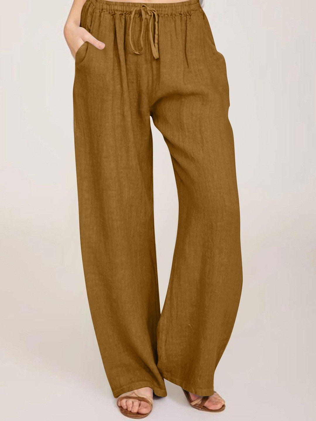 Khaki Regular Fit Solid Polyester Trouser