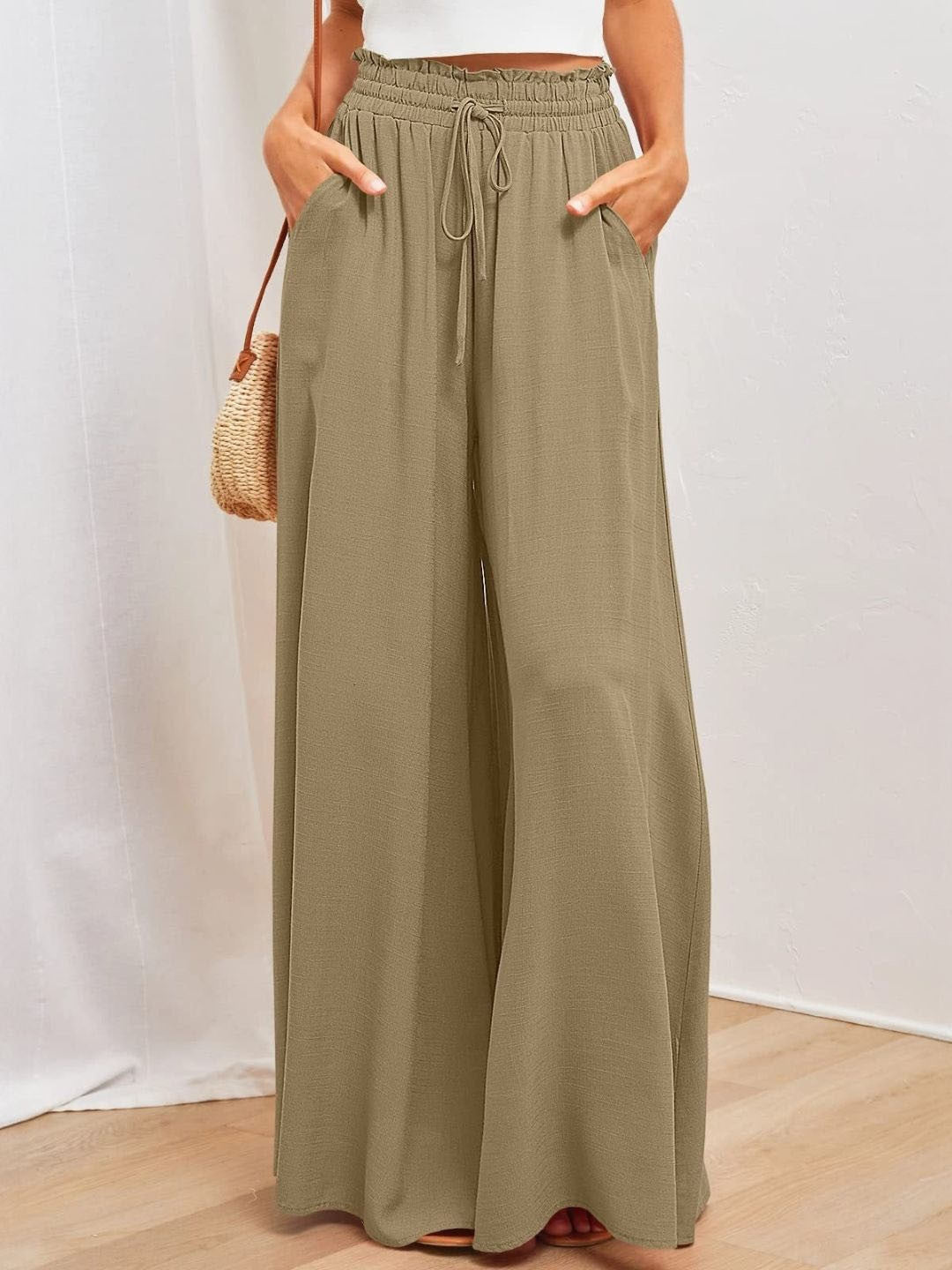 Brown Loose Fit Solid Polyester Trouser