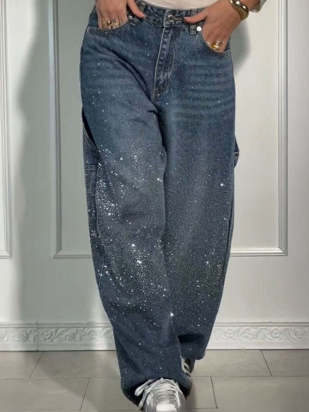 Blue Loose Fit Solid Cotton Trouser