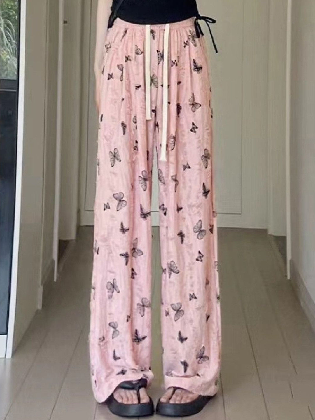 Pink Printed Loose Fit Polyester Trouser