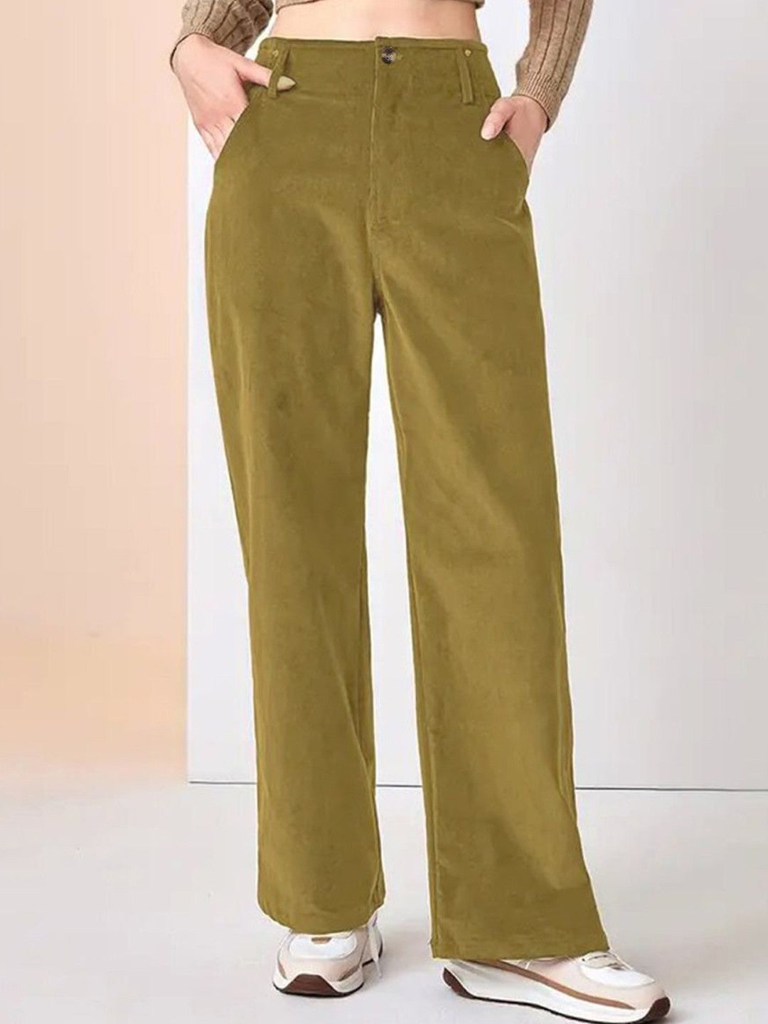 Yellow Relaxed Fit Solid Polyester Trouser