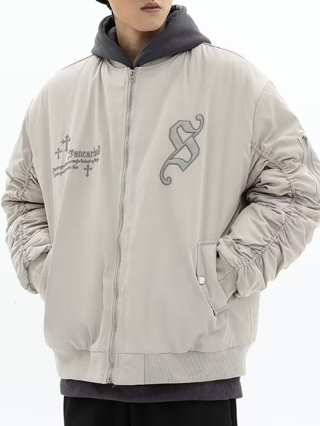 Black Collarless Long Sleeves Solid Polyester Open Front Jacket