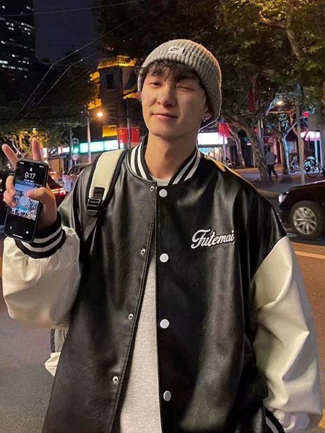 Black Collarless Long Sleeves Typography Polyester Open Front Jacket