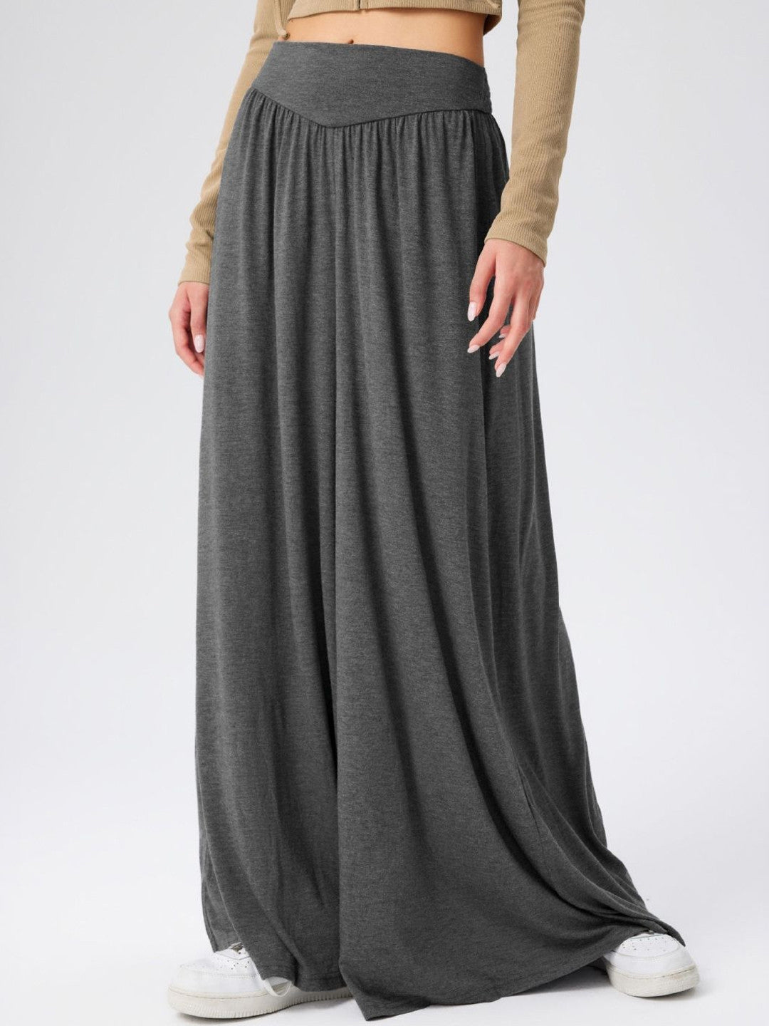 Grey Loose Fit Solid Polyester Trouser