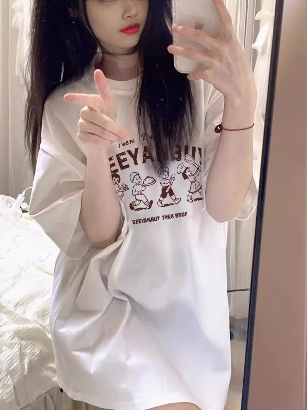 White Round Neck Short Sleeves Graphic Polyester Tops