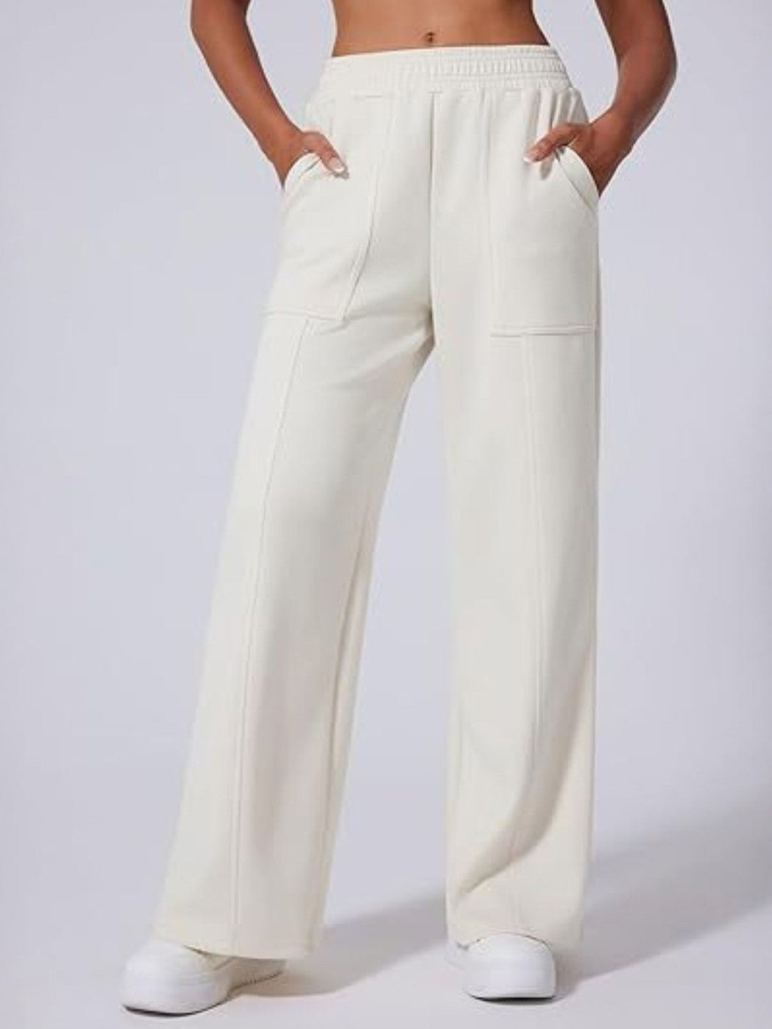 White Relaxed Fit Solid Polyester Trouser