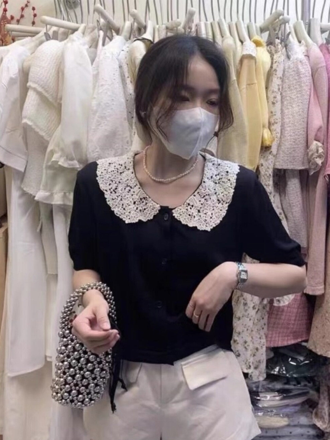 Black Shirt Collar Short Sleeves Solid Regular Sleeves Viscose Rayon Top