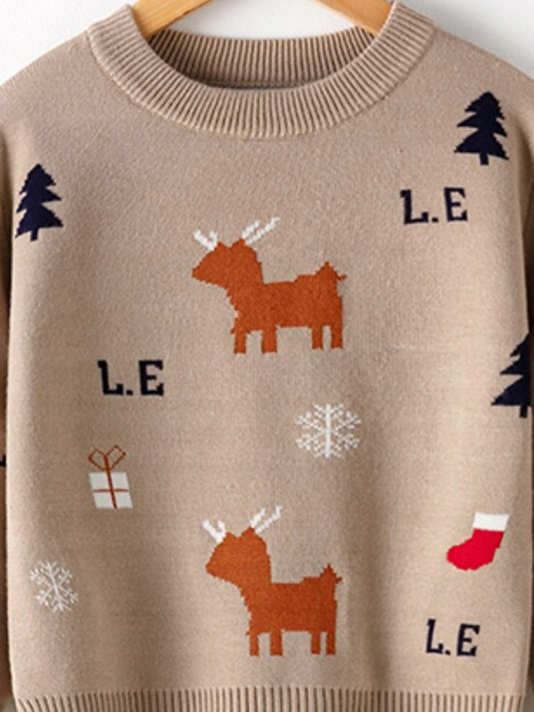 Brown Round Neck Printed Long Sleeves Casual Pullover Viscose Rayon Sweater