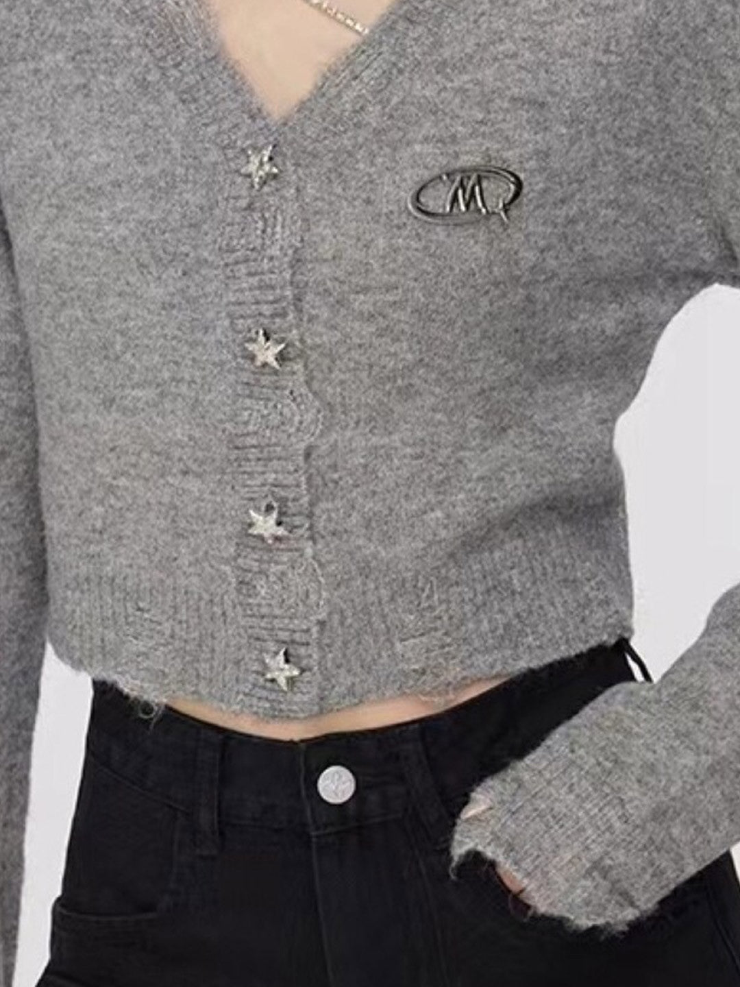 Grey V-Neck Long Sleeves Typography Regular Sleeves Polyester Top