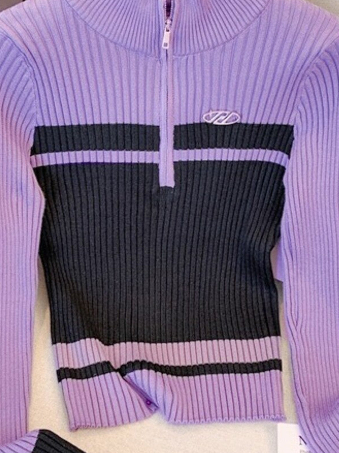 Purple V-Neck Long Sleeves Horizontal Stripes Regular Sleeves Viscose Rayon Top