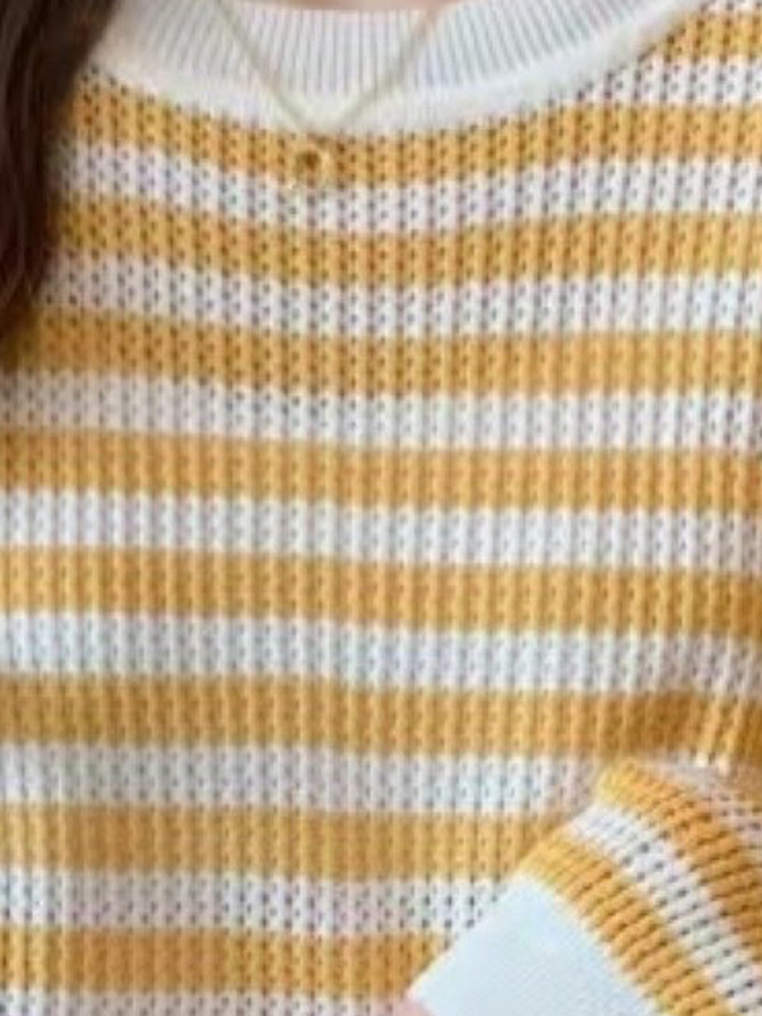 Yellow Round Neck Long Sleeves Horizontal Stripes Top