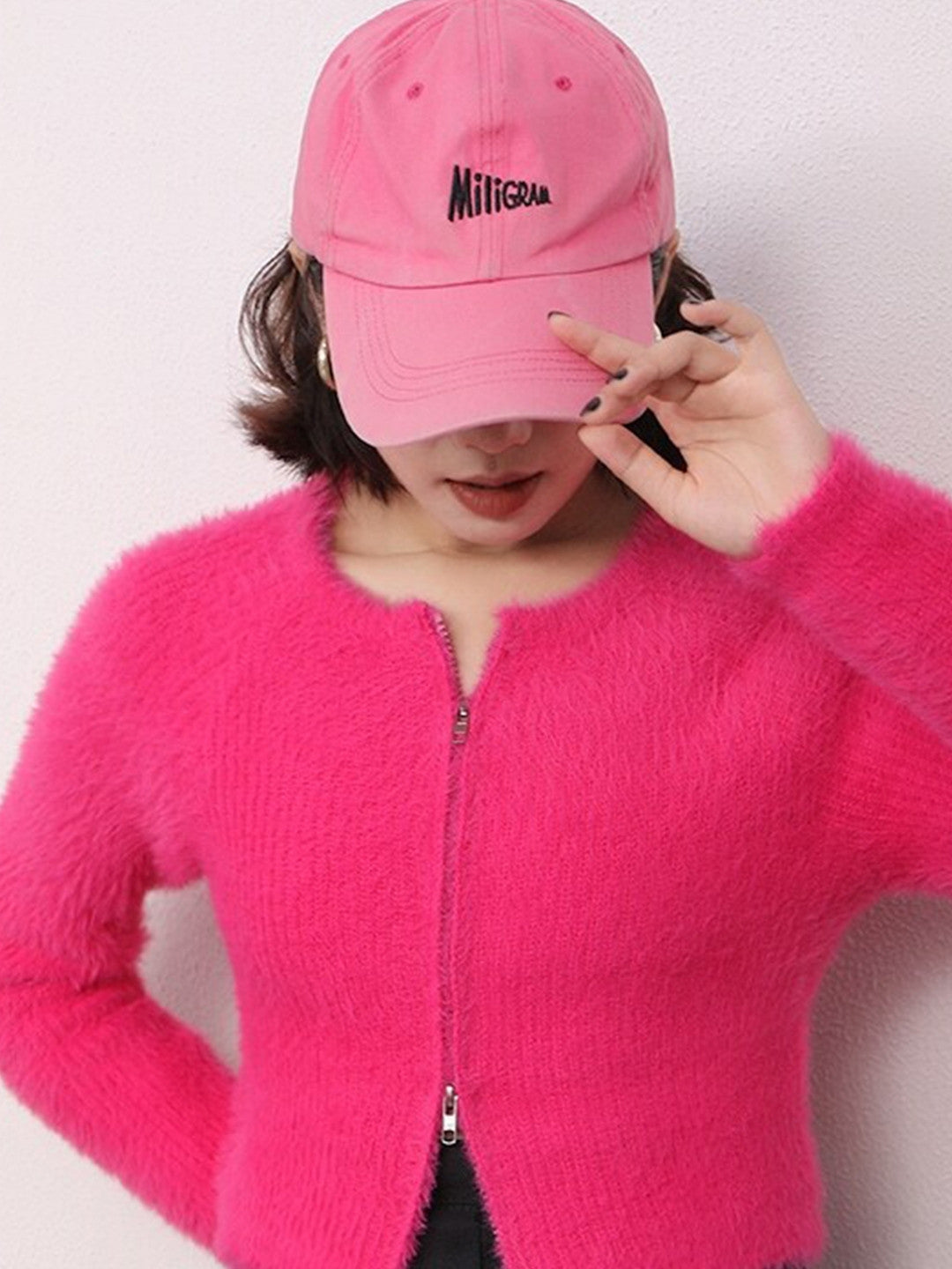 Dark Pink Round Neck Long Sleeves Solid Regular Sleeves Nylon Top