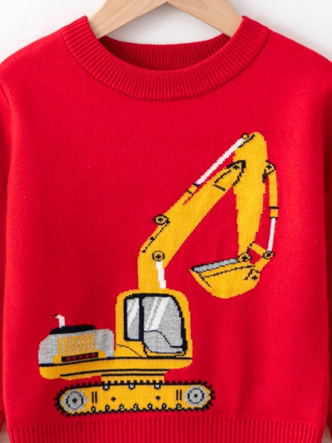 Red Round Neck Printed Long Sleeves Casual Pullover Viscose Rayon Sweater