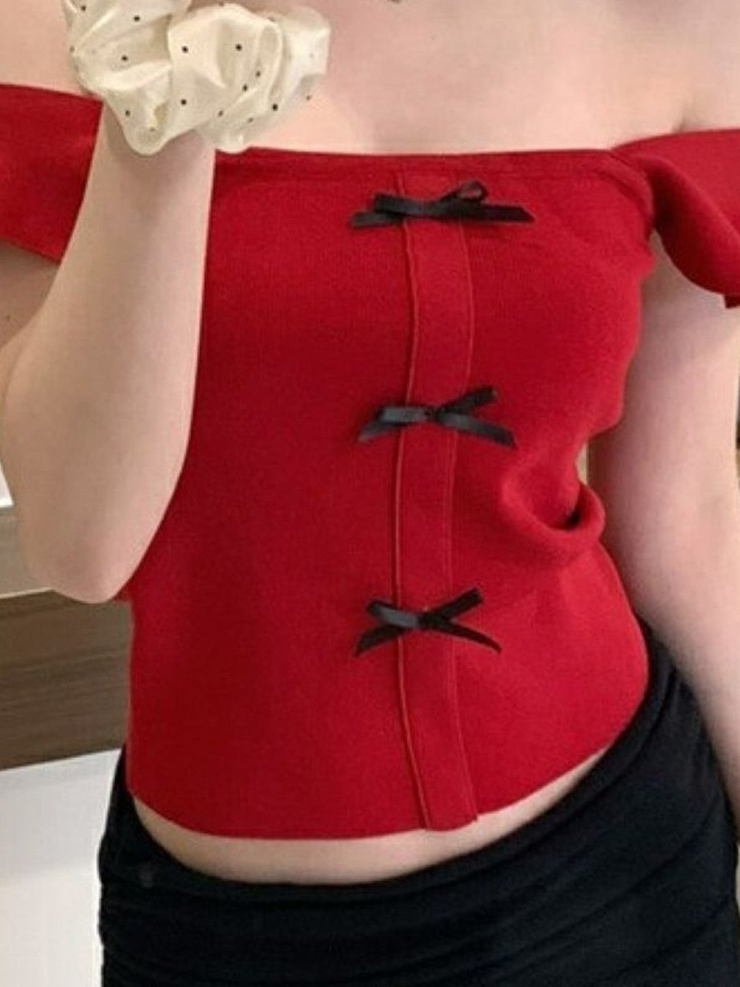 Red Square Neck Sleeveless Solid Polyester Top