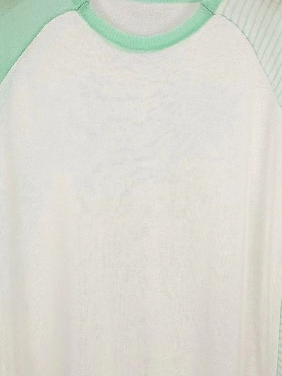 Green Round Neck Long Sleeves Colourblocked Polyester Top